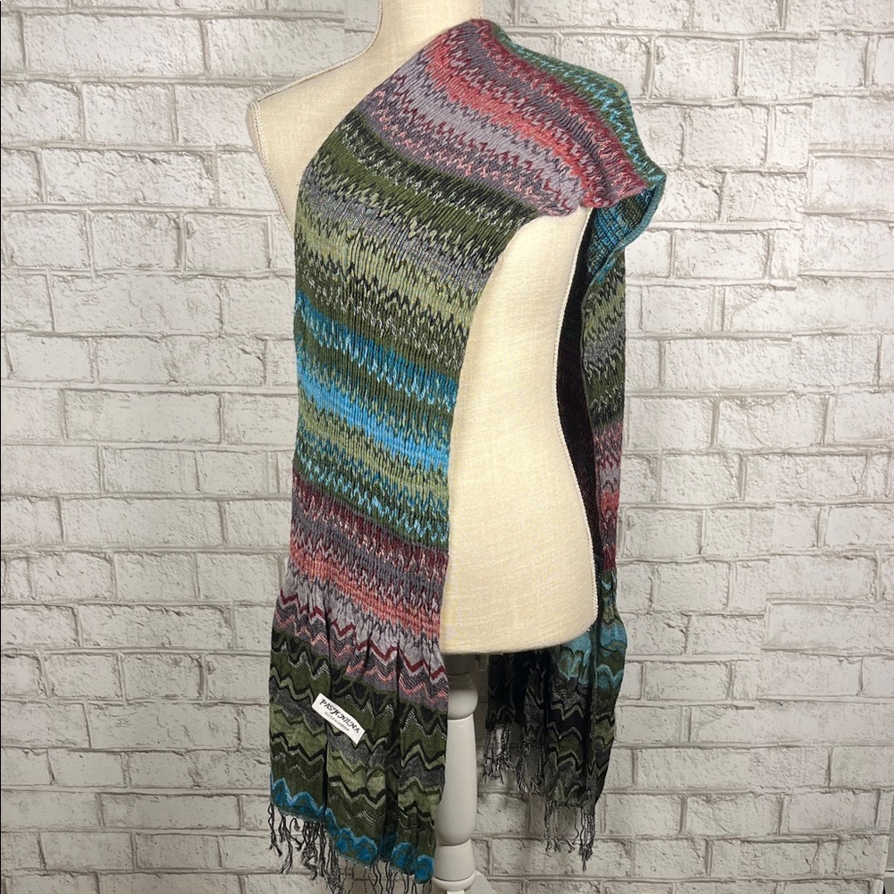 100% Pashmina Multicolor Pattern Scarf - Picture 3 of 3